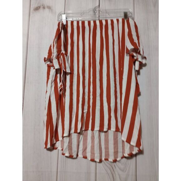 NY&C Shirt‎ Ladies Large White Orange Off The Shoulder Asymmetrical Flowy Beach - Picture 1 of 6